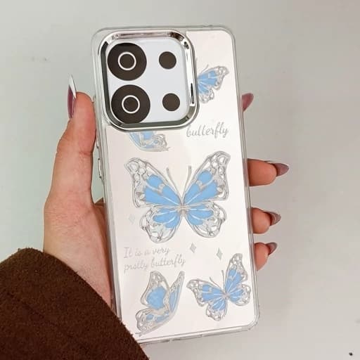 گارد گوشی Note 13 طرح آیینه ای فانتزی مدل پروانه رنگ آبی نوت 13 قاب و کاور