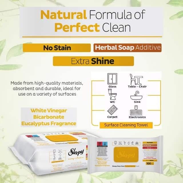 دستمال مرطوب اسلیپی Sleepy زرد مدل Easy Clean | بسته 100 عددی — تصویر ۵