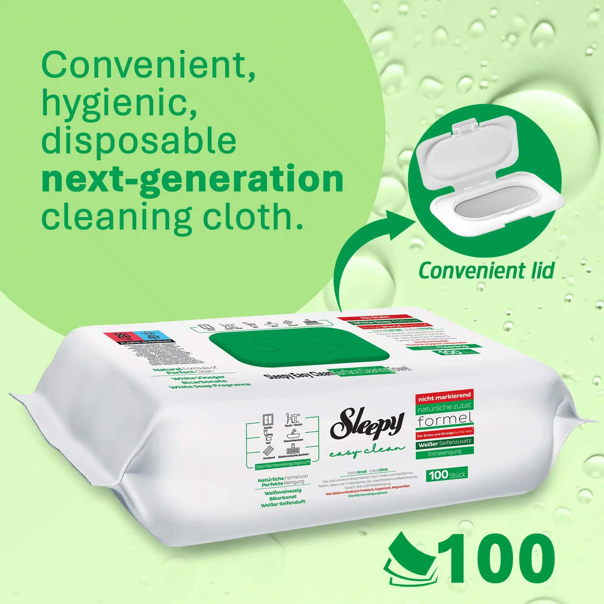 دستمال مرطوب اسلیپی Sleepy سبز مدل Easy Clean | بسته 100 عددی — تصویر ۲