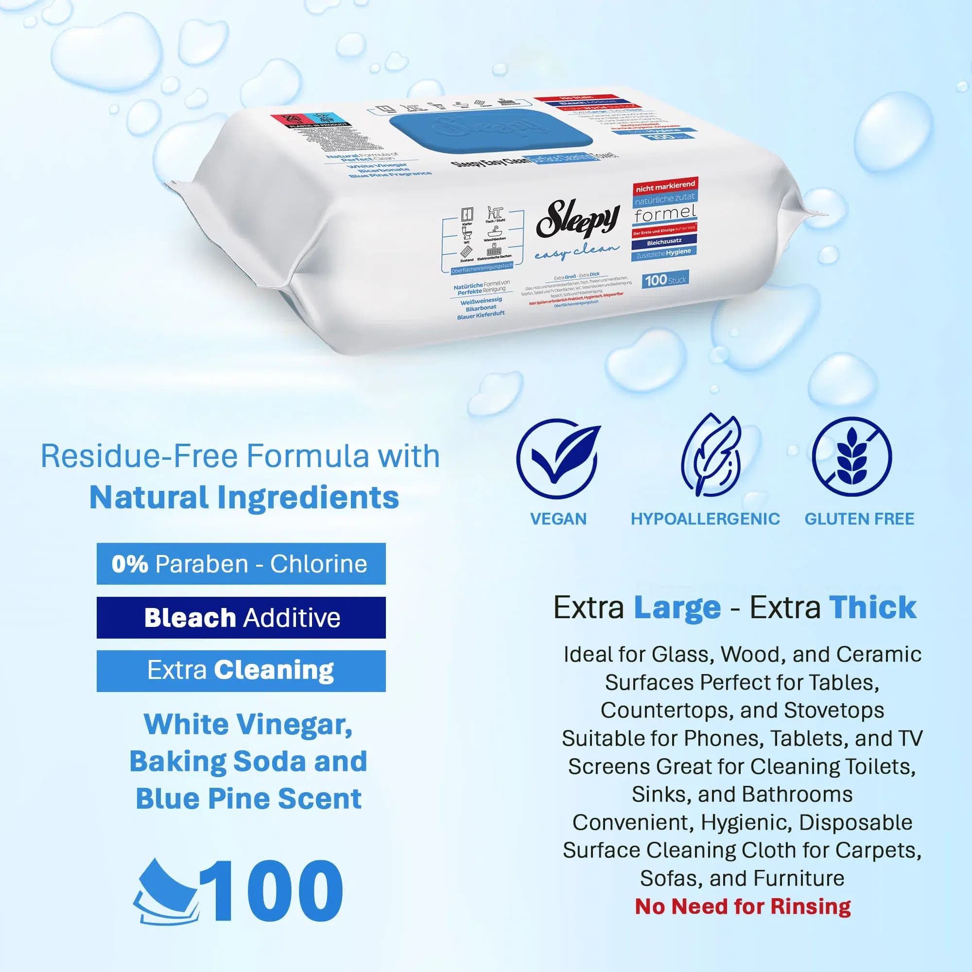 دستمال مرطوب اسلیپی Sleepy آبی مدل Easy Clean | بسته 100 عددی — تصویر ۳