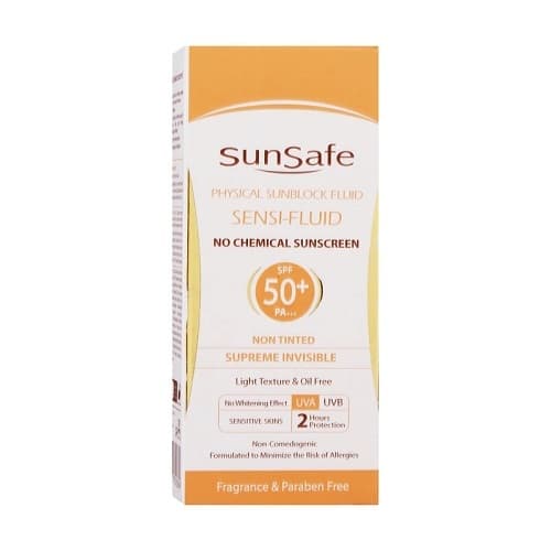 فلوئید ضد آفتاب فیزیکال SPF50 بی رنگ مناسب پوست حساس ۵۰ میل سان سیف — تصویر ۲