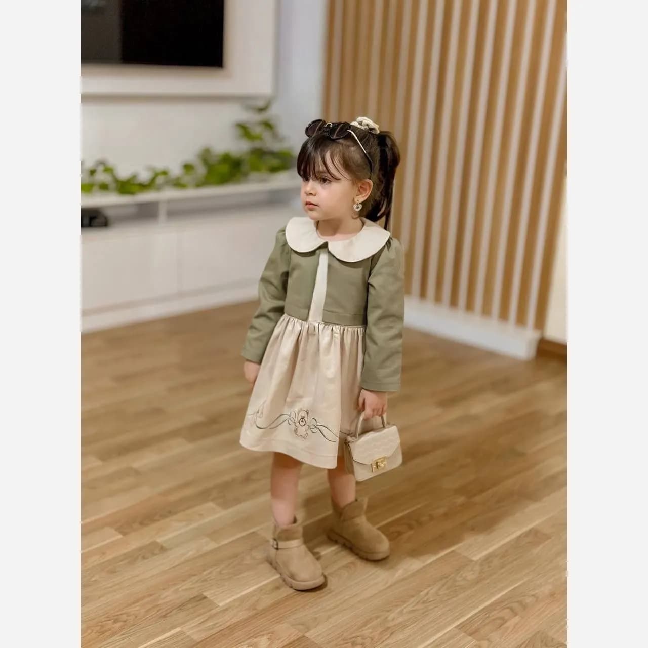 کت و سارافون دخترانه گلدوزی شده لینن و کتان مناسب 3 تا 7 سال — تصویر ۵