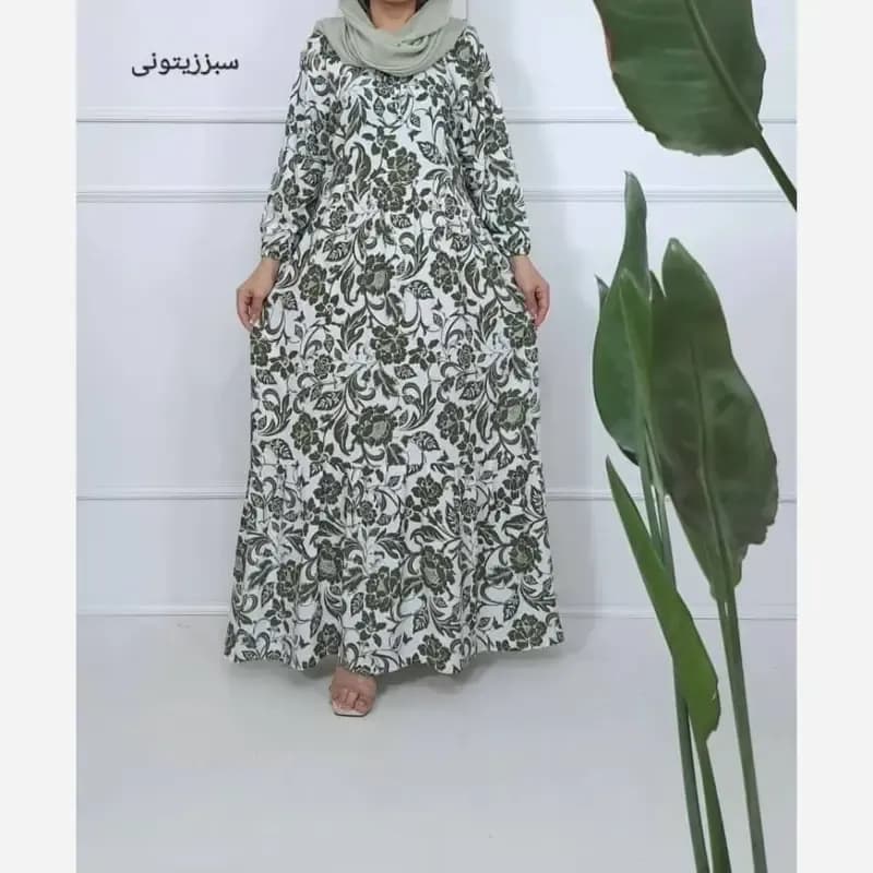 پیراهن ساحلی نخی فلور زمینه سفید فری سایز (38 تا 48) بدون بدن نما — تصویر ۸