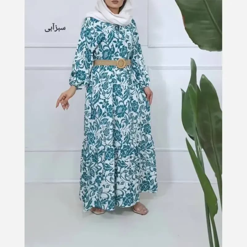 پیراهن ساحلی نخی فلور زمینه سفید فری سایز (38 تا 48) بدون بدن نما — تصویر ۱۱