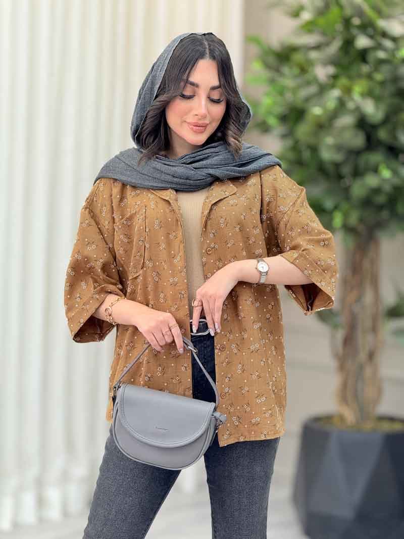شومیز طرح گل تک جیب کد 6532 — تصویر ۵