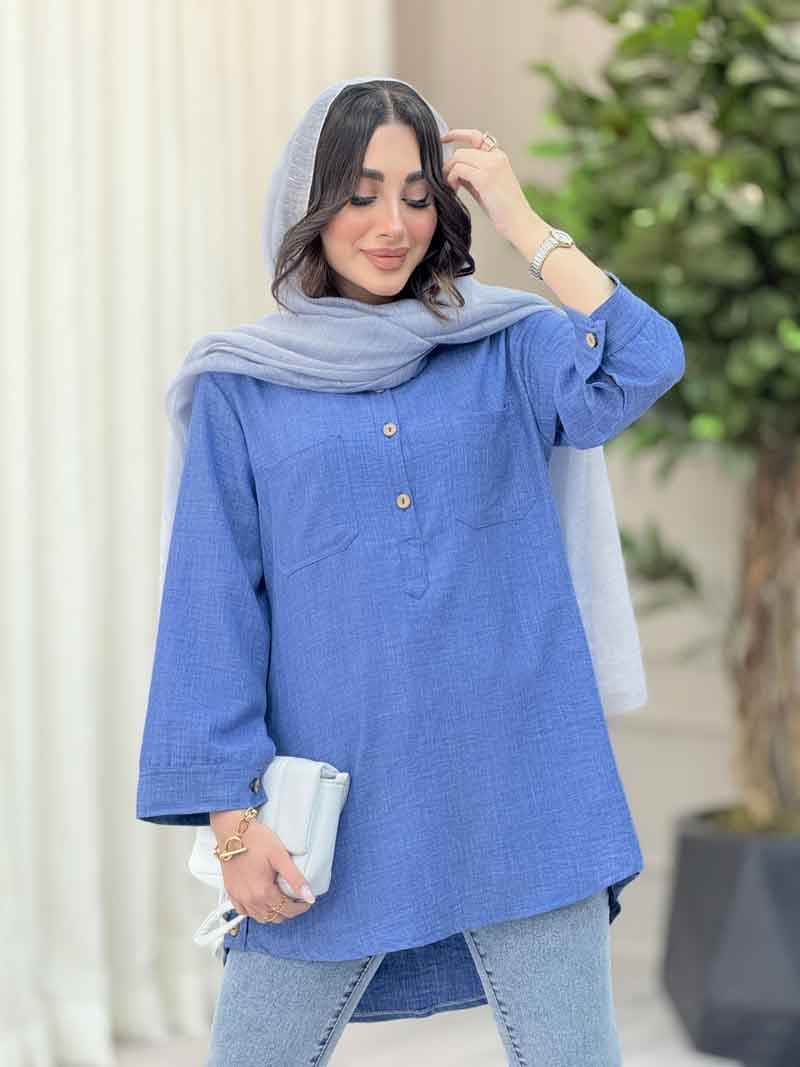 مانتو دو جیب یقه سه دکمه کد 6462 — تصویر ۲