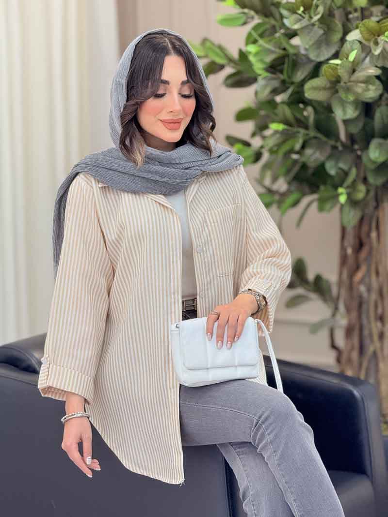 مانتو راه راه تک جیب آستین پاگن کد 6471 — تصویر ۲