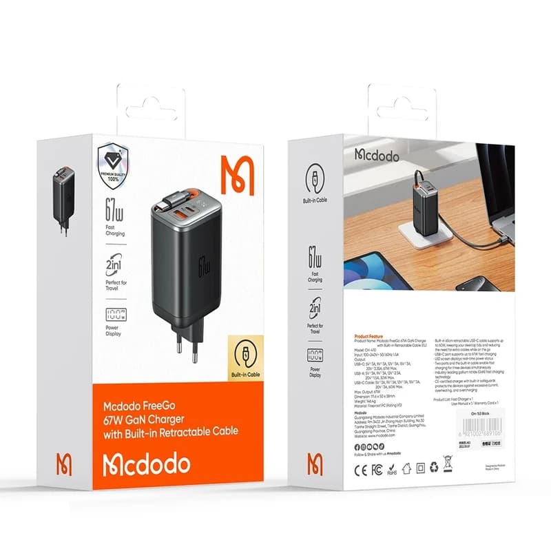 شارژر دیواری 67 وات مک دودو مدل CH-4100 به همراه کابل متصل به بدنه USB-C — تصویر ۱۱
