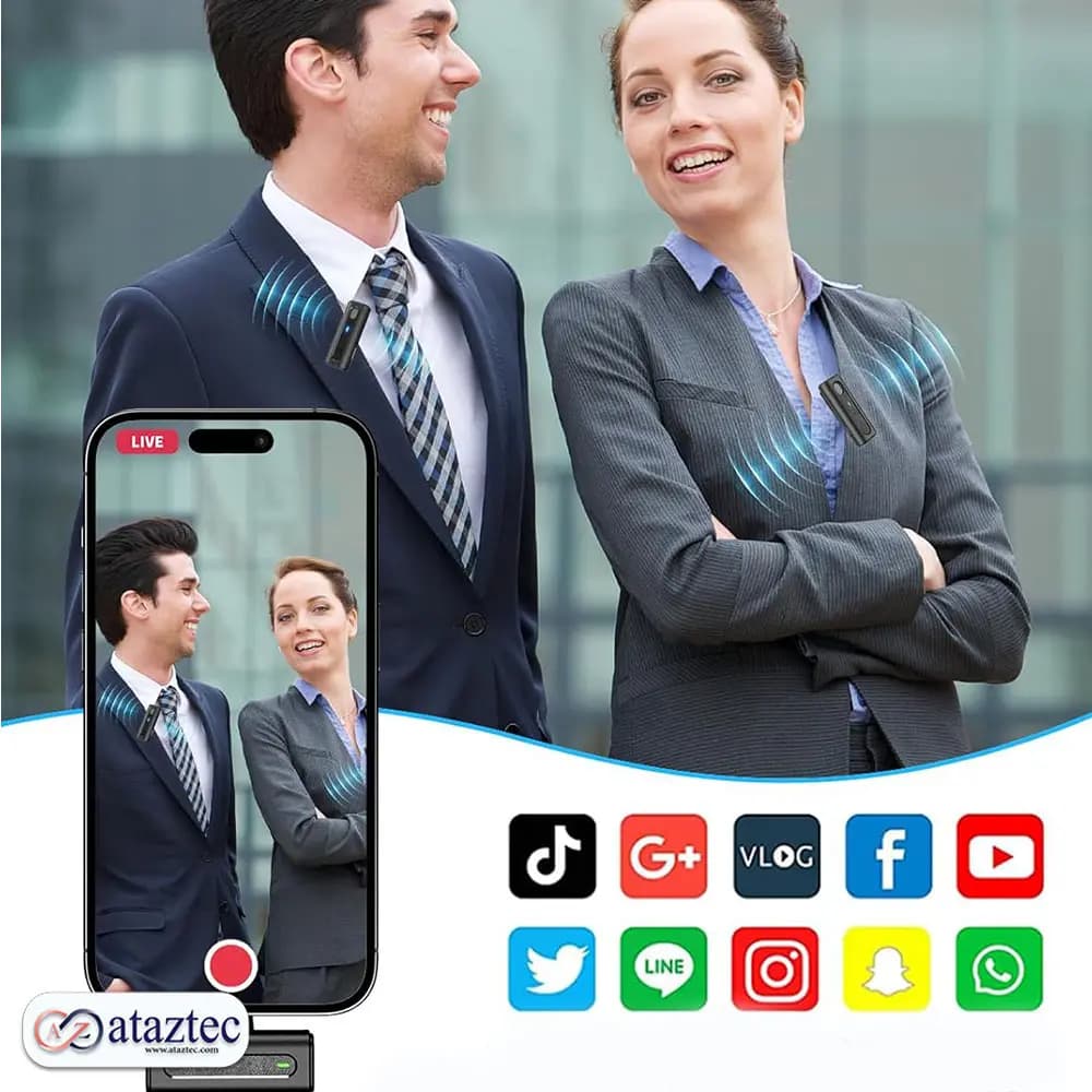 میکروفون یقهای مدل M9 – با اتصال لایتنینگ صدای شفاف با حذف نویز – دارای دو میکروفون — تصویر ۲