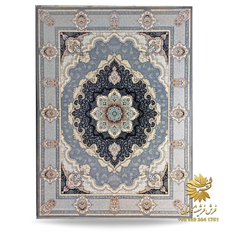 فرش 700 شانه سرمه ای طلاکوب طرح کرشمه