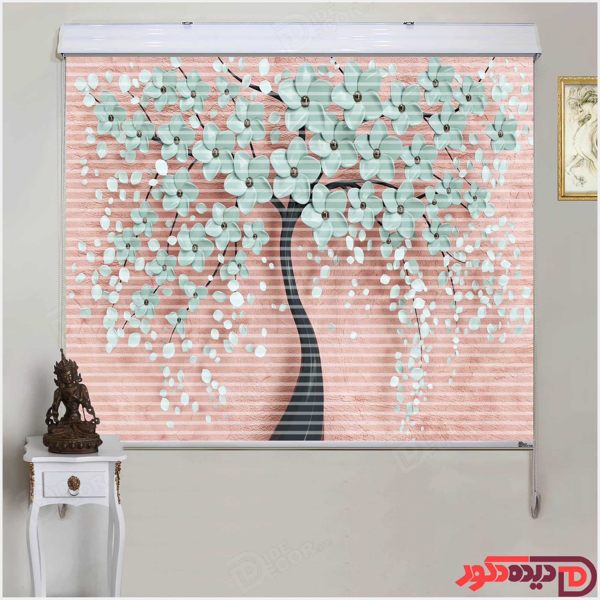 پرده زبرا دومکانیزم تصویری چاپی گل دار کد AZD-27