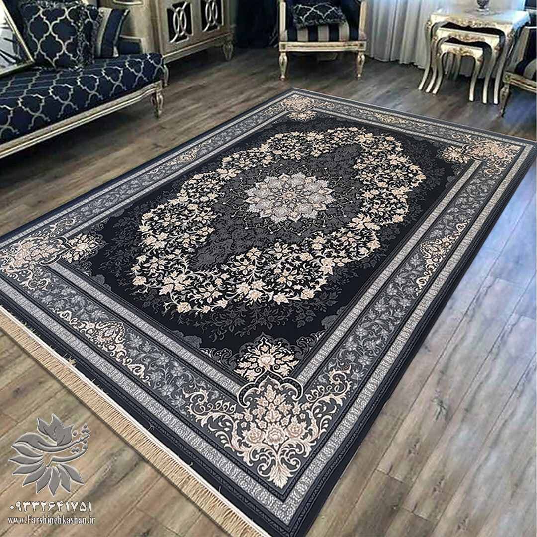 طرح تندیس فرش 700 شانه طلاکوب سرمه ای