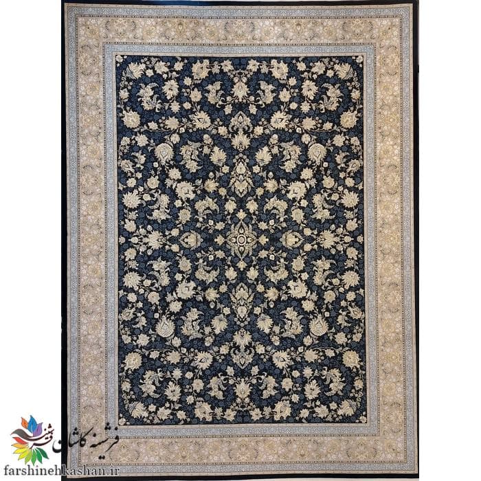 فرش جدید 700 شانه طلاکوب طرح فرنوش زمینه سرمه ای — تصویر ۴