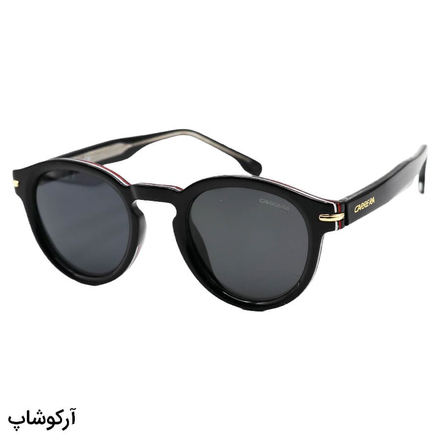 عینک آفتابی پلاریزه Carrera با فریم گرد، مشکی رنگ، لنز دودی تیره و دسته سیم دار مدل P581006