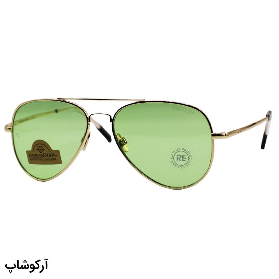 عینک دید در شب Randolph با فریم خلبانی، طلایی رنگ، لنز شیشه و سبز رنگ مدل CR231