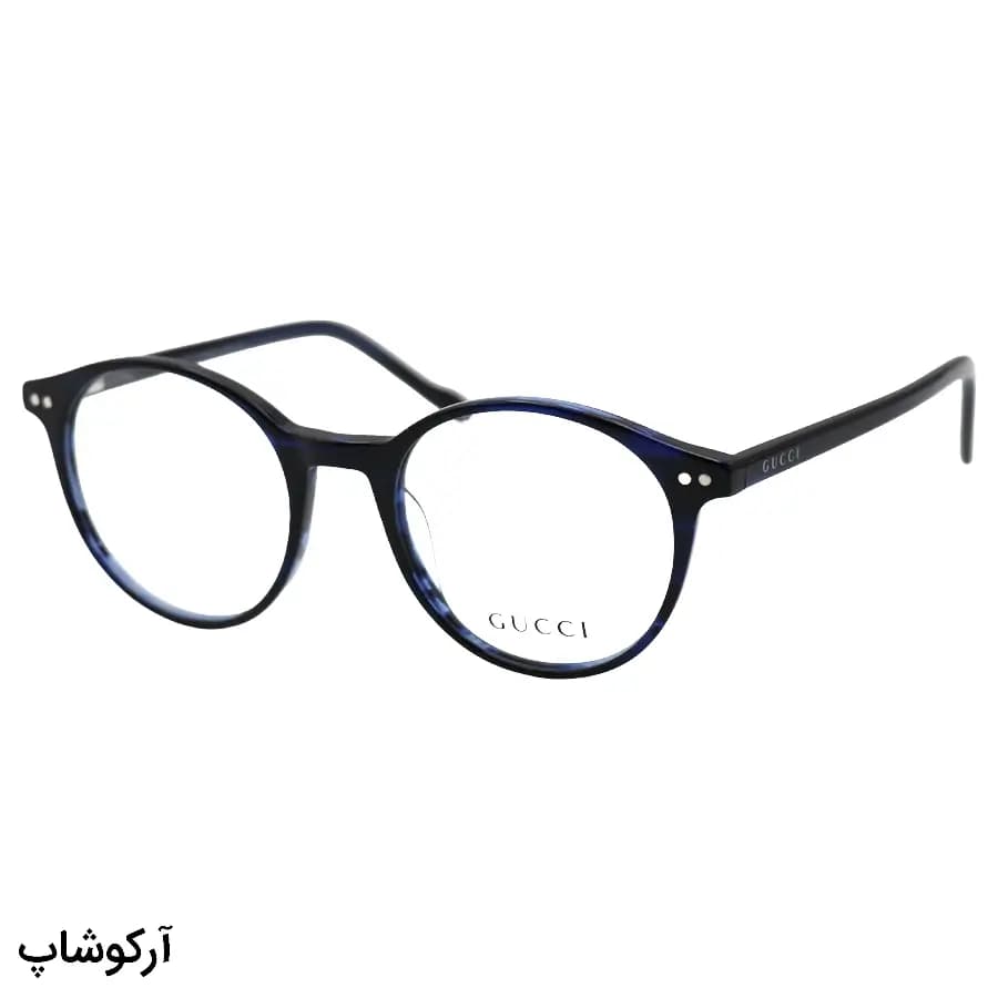 عینک طبی تک کاوره GUCCI با فریم رنگ آبی براق، شکل گرد، دسته سیمدار، لولا فنردار و کاور دودی تیره و پلاریزه مدل OLD033A — تصویر ۴
