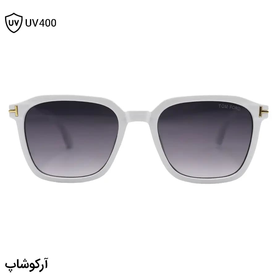 عینک آفتابی Tom Ford با فریم رنگ سفید براق، مربعی شکل و لنز دودی سایه روشن مدل 2809 — تصویر ۳