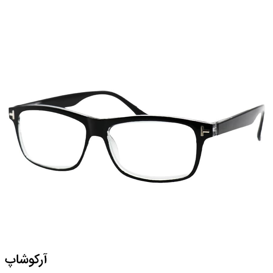 عینک مطالعه عدسی شیشه نزدیک بین نمره +2.75 با رنگ مشکی (بهمراه قاب و دستمال) مدل 12835