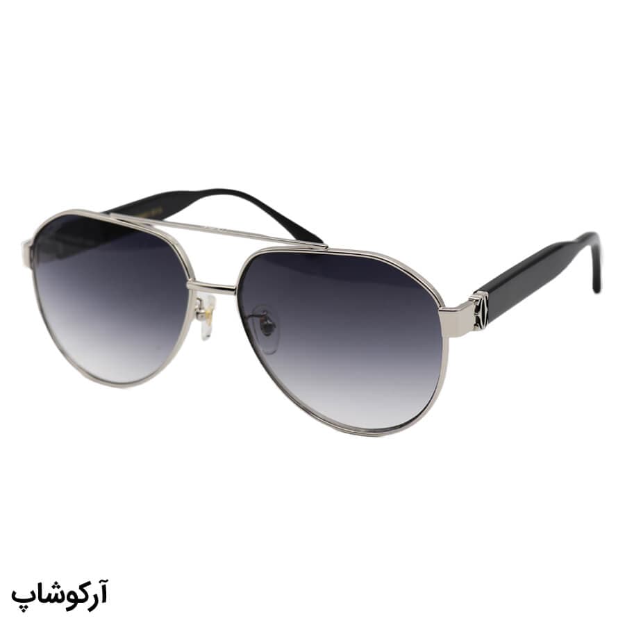 عینک آفتابی Cartier با فریم خلبانی، رنگ نقرهای، دسته مشکی و لنز دودی گرادینت مدل CT1185S 006 — تصویر ۵
