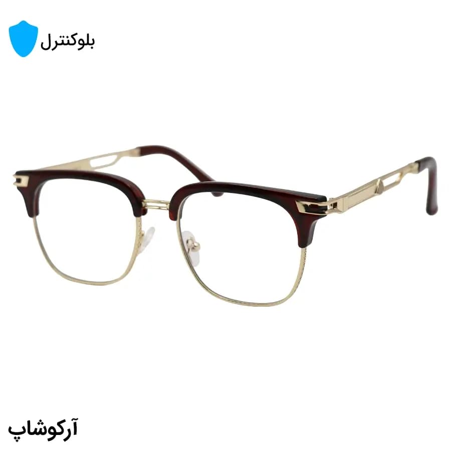 عینک بلوکنترل با فریم شکل کلاب مستر، رنگ طلایی و قهوهای، برند میباخ و لنز بلوکنترل کرهای برند SKY مدل 3402 — تصویر ۴