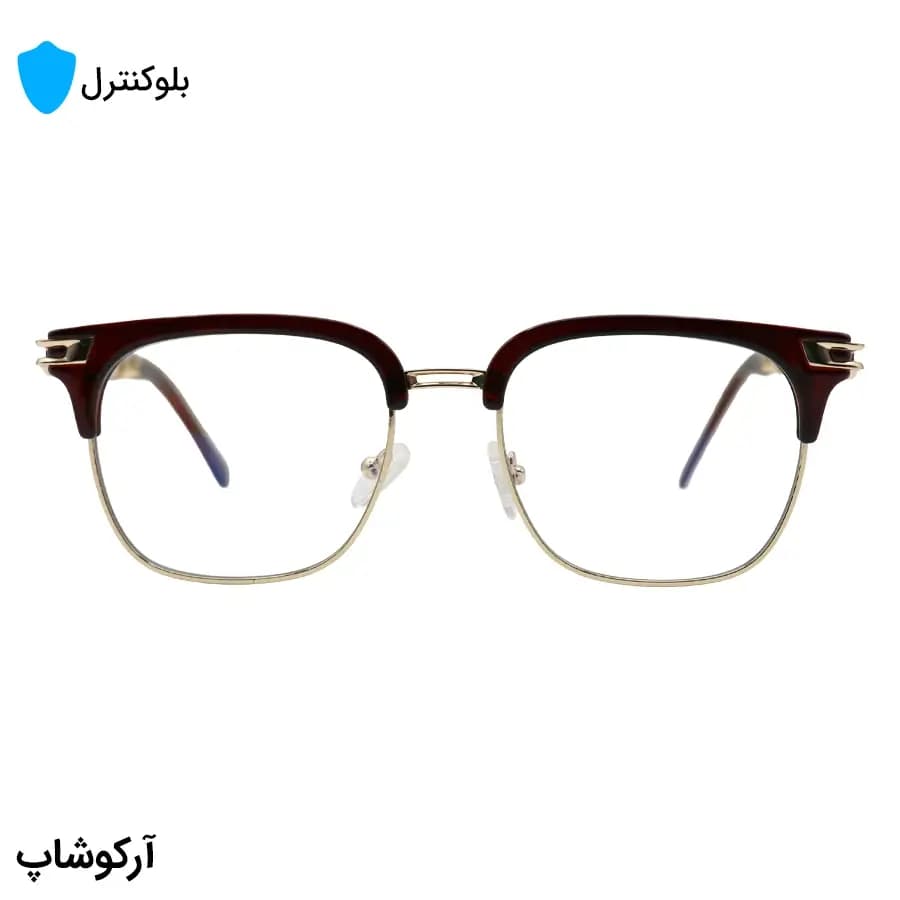 عینک بلوکنترل با فریم شکل کلاب مستر، رنگ طلایی و قهوهای، برند میباخ و لنز بلوکنترل کرهای برند SKY مدل 3402 — تصویر ۳
