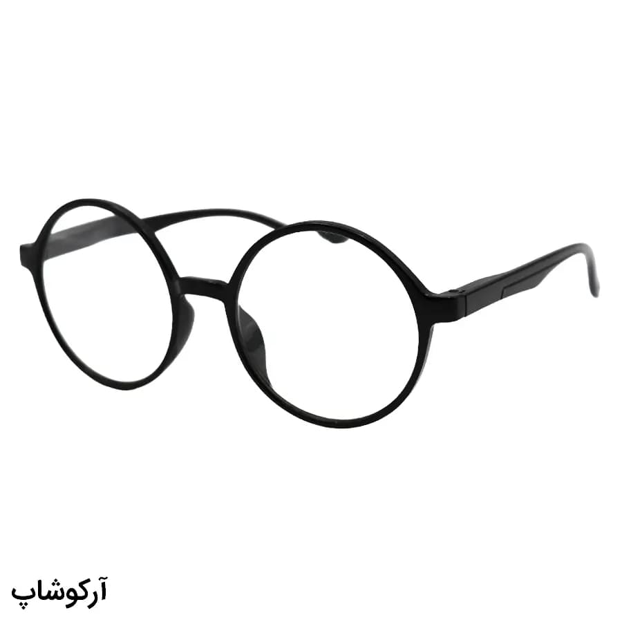 عینک مطالعه نزدیک بین نمره +4.00 با فریم گرد (به همراه قاب و دستمال)، مشکی رنگ و دسته فنردار مدل G33
