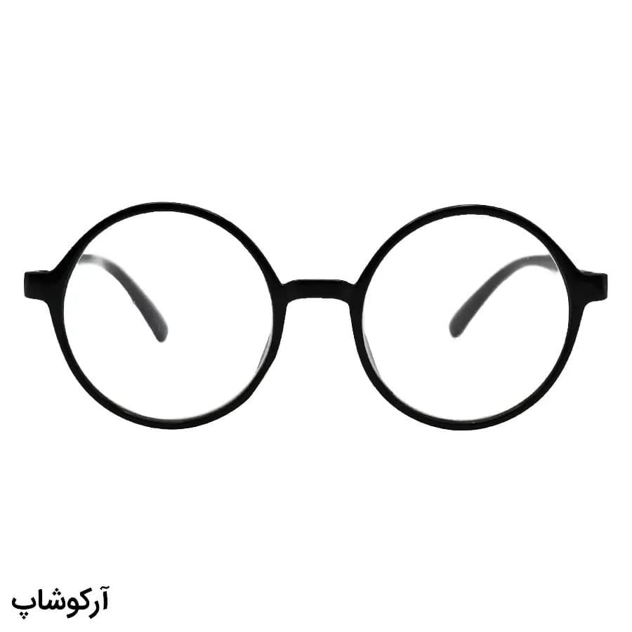 عینک مطالعه نزدیک بین نمره +2.25 با فریم گرد (به همراه قاب و دستمال)، مشکی رنگ و دسته فنردار مدل G33 — تصویر ۲