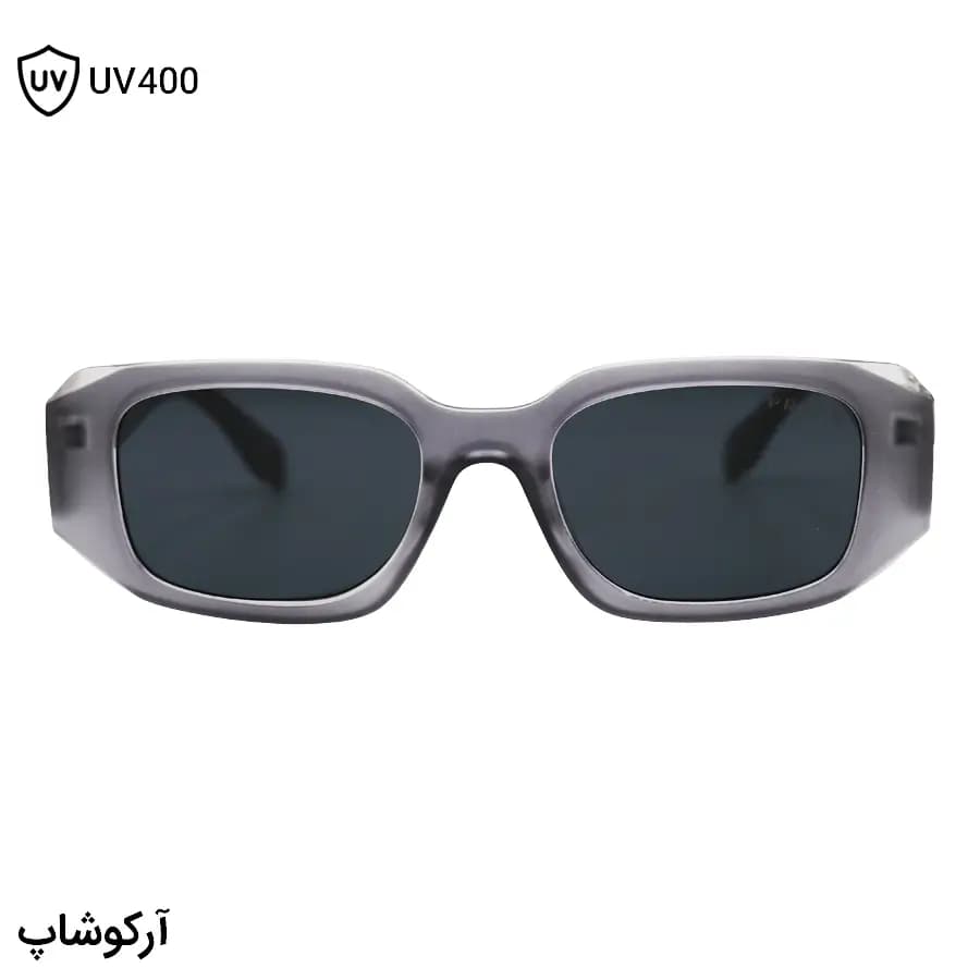 عینک آفتابی Prada با فریم مستطیلی شکل، رنگ طوسی براق، دسته سیمدار و لنز دودی تیره مدل 8864 — تصویر ۳