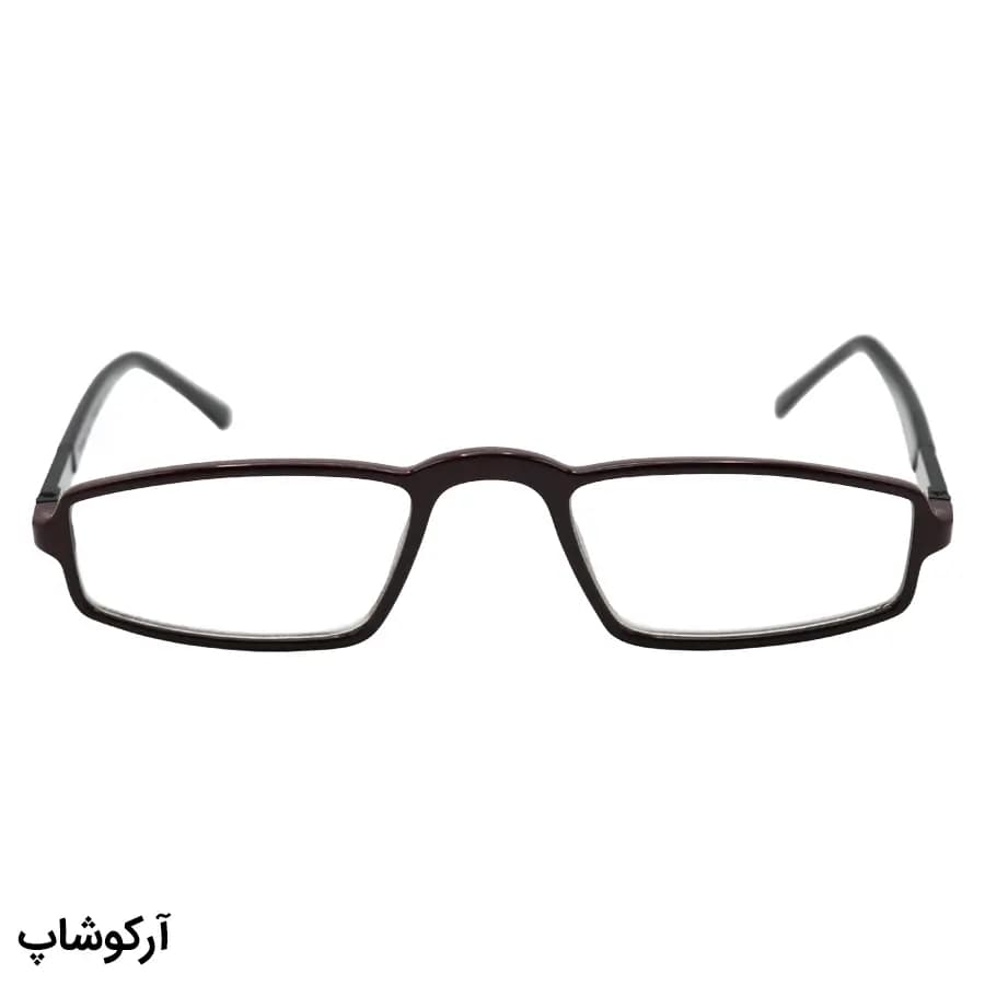 عینک مطالعه نزدیک بین نمره +2.00، با فریم قهوهای، شکل مستطیلی، دسته مشکی و لولا فنری مدل M-202489 — تصویر ۲