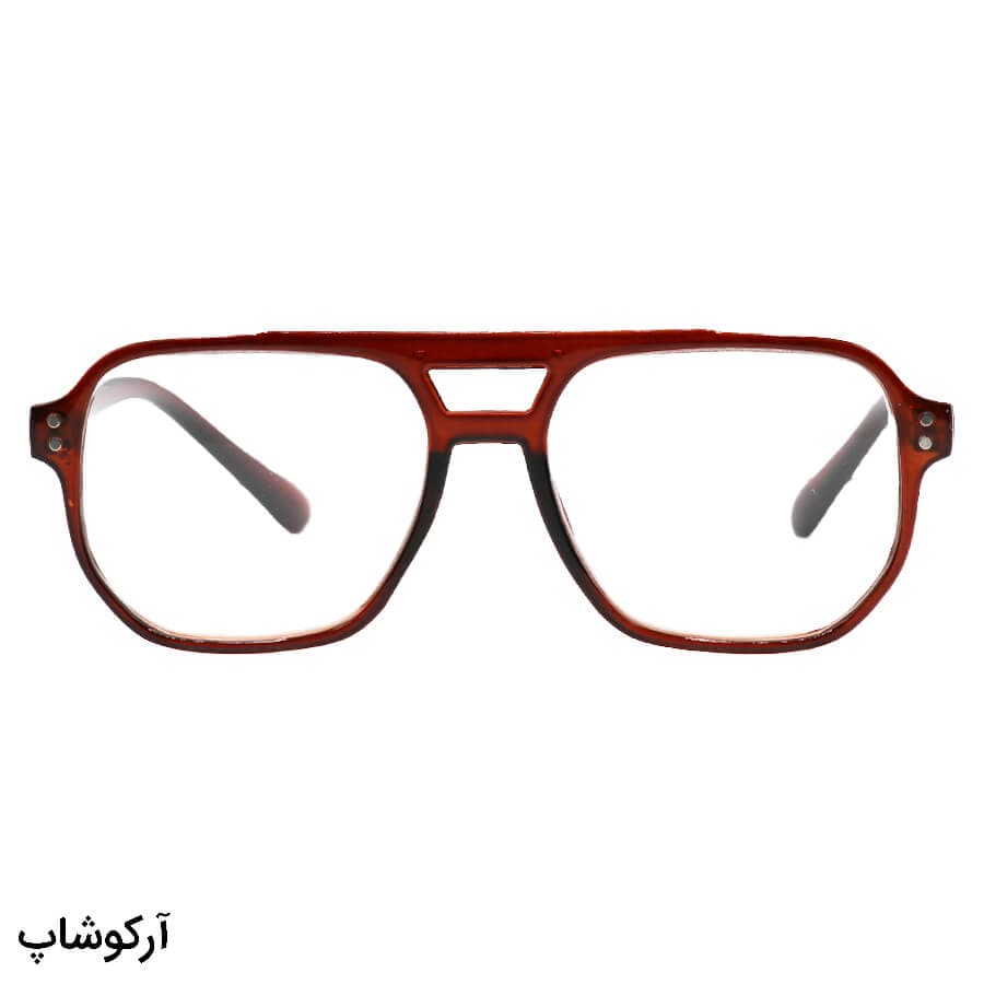 عینک مطالعه نزدیک بین نمره +3.00 با فریم خلبانی، قهوه ای رنگ و دسته فنردار مدل 331 — تصویر ۲