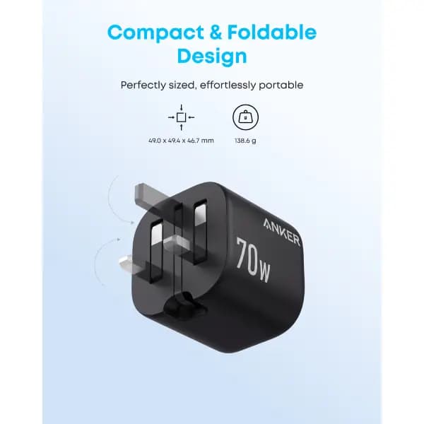 شارژر دیواری تاشو 4 پورت 70 وات فوق سریع انکر مدل Anker Zolo Charger A121C — تصویر ۳
