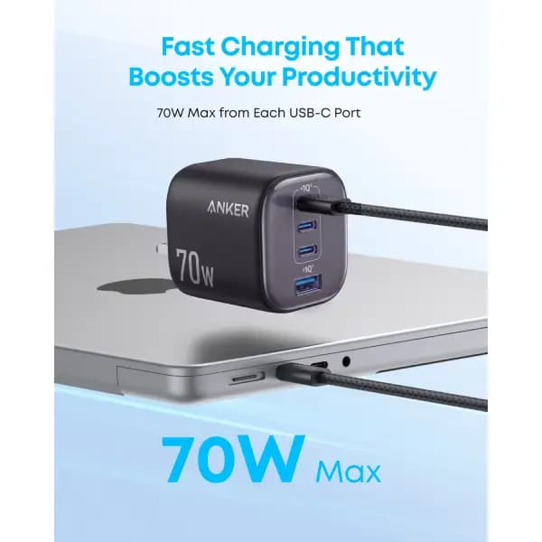 شارژر دیواری تاشو 4 پورت 70 وات فوق سریع انکر مدل Anker Zolo Charger A121C — تصویر ۸