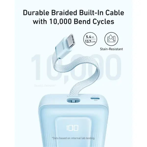 پاوربانک 10000 هزار 30 وات با کابل USB-C داخلی انکر مدل Anker Zolo Power Bank A110D — تصویر ۵