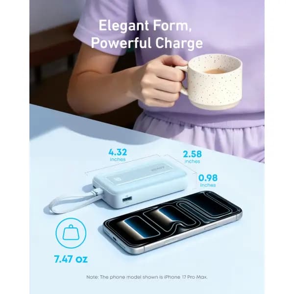 پاوربانک 10000 هزار 30 وات با کابل USB-C داخلی انکر مدل Anker Zolo Power Bank A110D — تصویر ۶