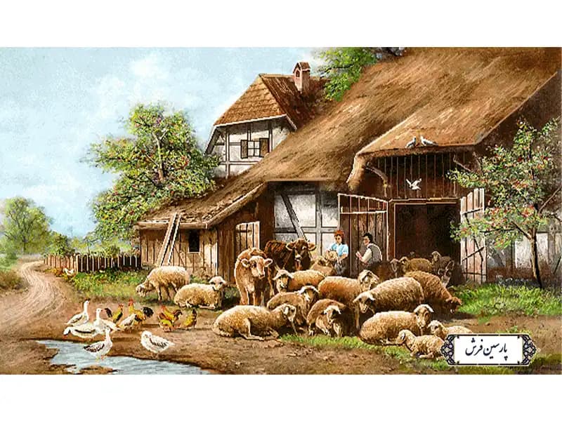 نخ و نقشه تابلو فرش منظره زندگی در روستا – کد NV784