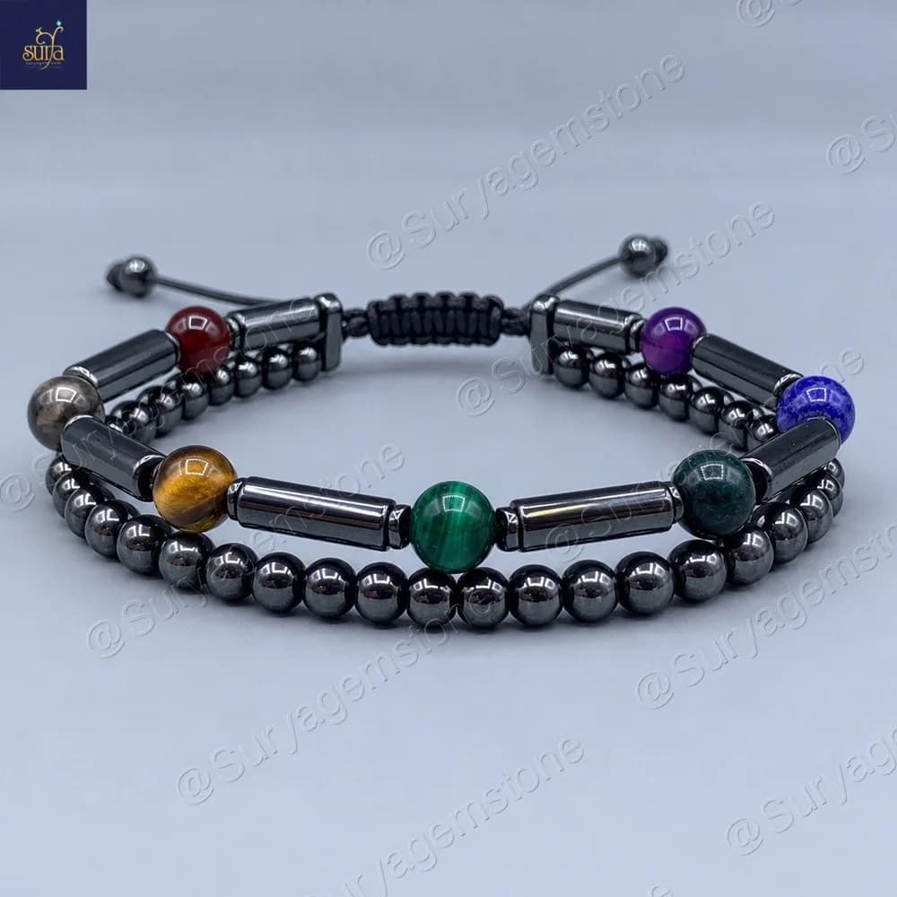 دستبند هفت چاکرا مردانه، سنگهای اصل ، طبیعی و معدنی Seven Flames