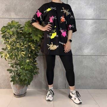 تیشرت زنانه لانگ لیون مهسا (طرح colors) کد 502074 — تصویر ۲