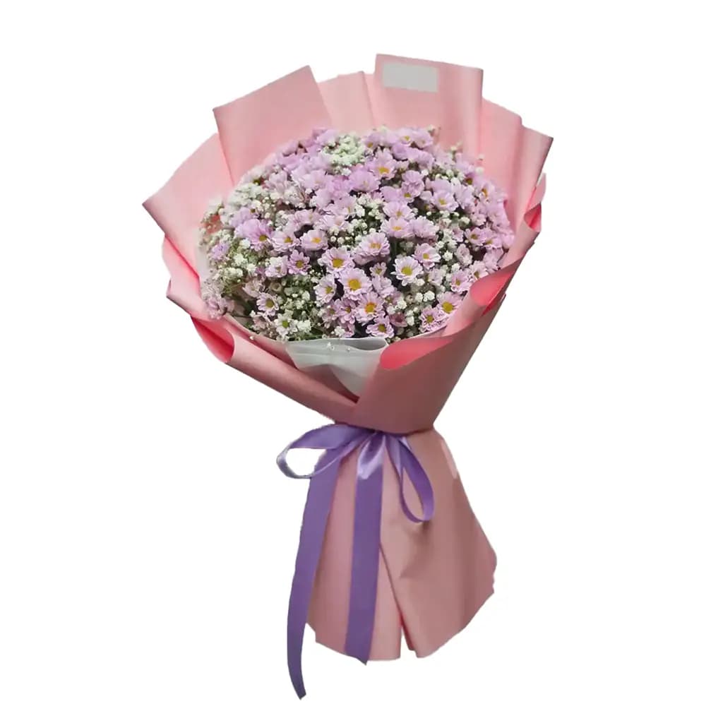 دستهگل مینیداوودی یاسی Lilac Mist Daisy Bouquet No.14 | پلتفرم سبز | هایپرمارکت گل و گیاه