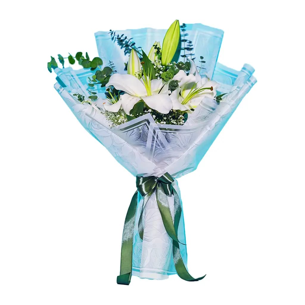 دستهگل لیلیوم و اوکالیپتوس Azure Lily Serenity No.16 | پلتفرم سبز | هایپرمارکت گل و گیاه