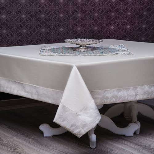 رومیزی حاشیه دار 8 نفره مستطیل 220*150 طرح کتیبه کرم