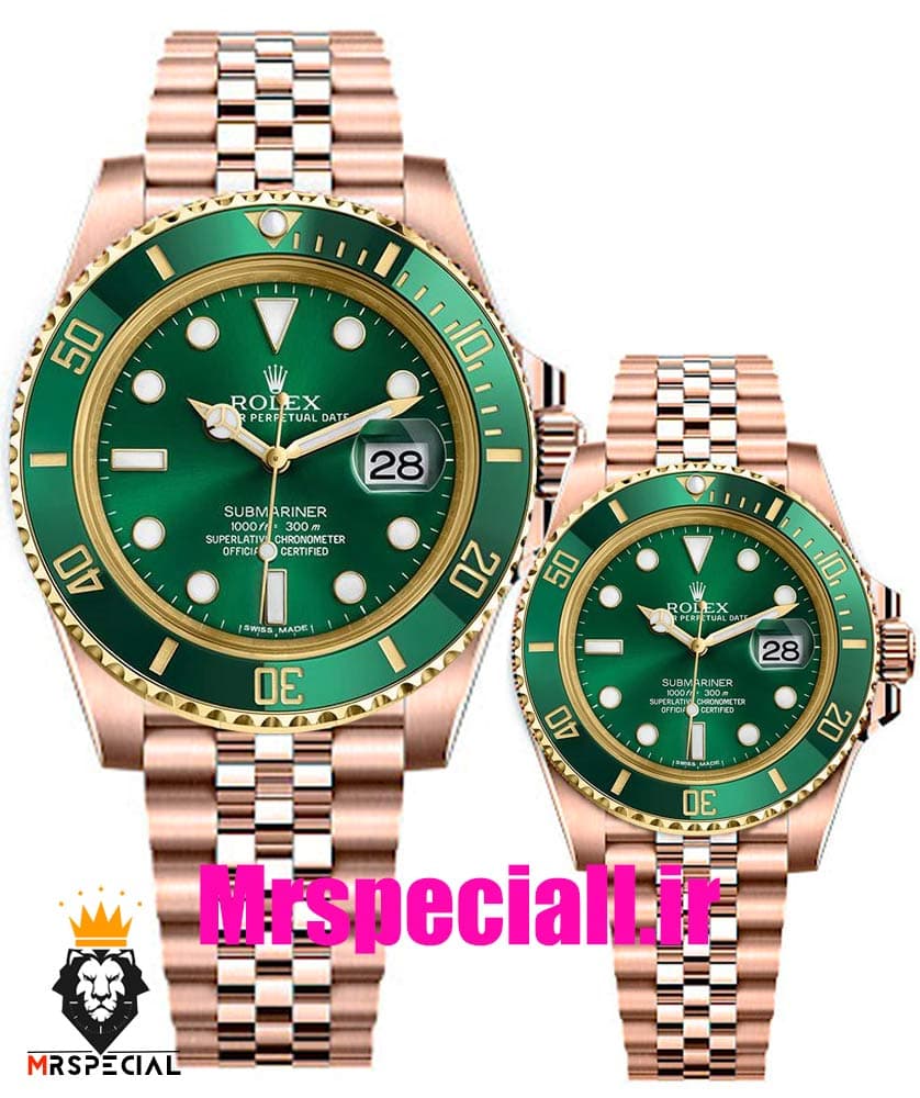 ساعت ست رولکس مردانه و زنانه ساب مارینر رزگلد صفحه سبز 01082 Rolex Sub mariner