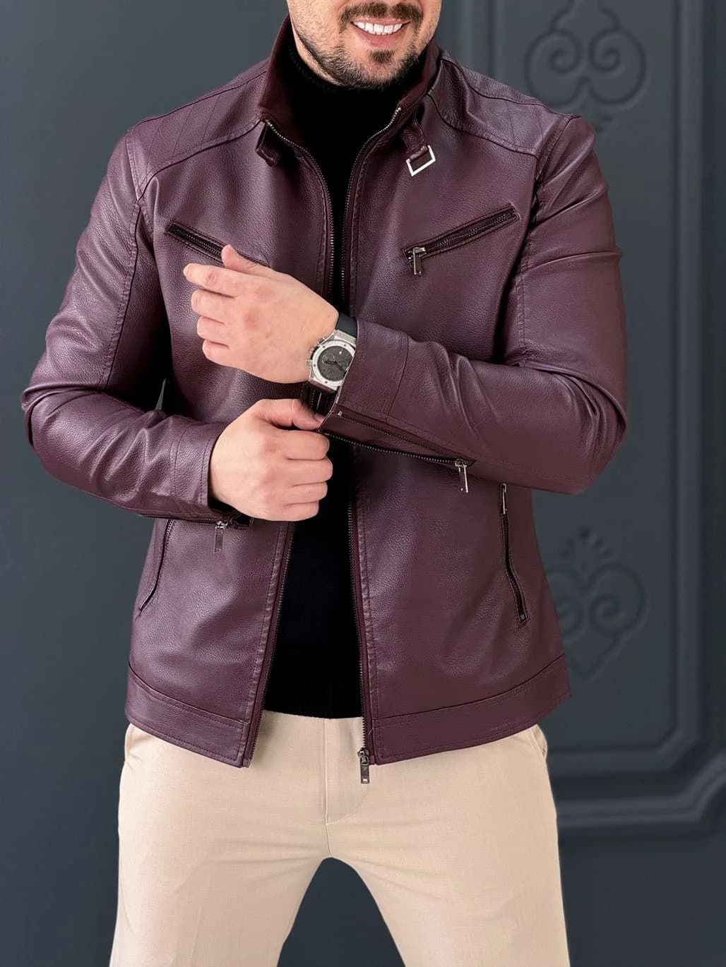 کت چرم 609A مارون — تصویر ۵