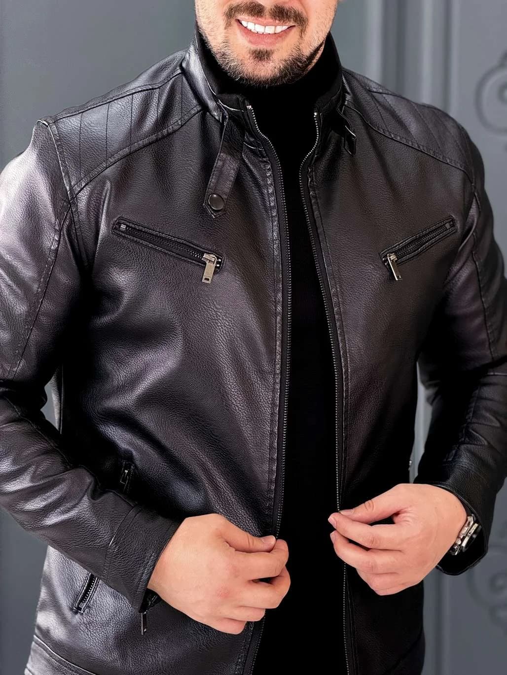 کت چرم 609A مشکی — تصویر ۳