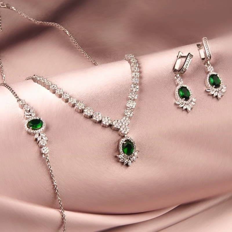 سرویس زنجیری نقره زنانه سوپر لوکس مدل یاقوت PRM 17