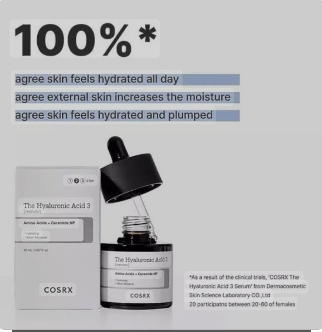 سرم آبرسان هیالورونیک اسید 3 کوزارکس Cosrx The Hyaluronic Acid 3 Serum 20ml — تصویر ۴