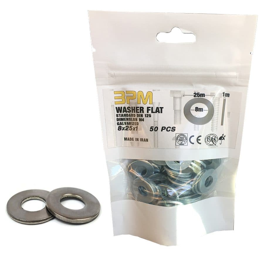 واشر تخت نمره 8 – قطر 25mm – ضخامت 1m بسته 50 عدد — تصویر ۲