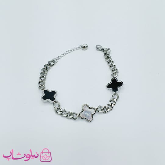 دستبند دخترانه مدل ونکلیف مشکی نقره ای کد 1897