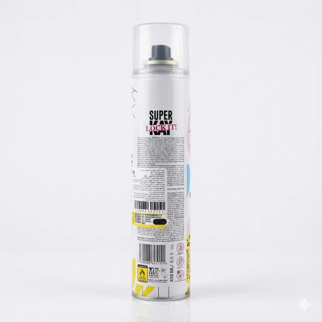 اسپری حالت دهنده مو (تافت) سوپرکی Super Kay مدل Lock It قدرت ۶ (Extra Strong) حجم ۲۵۰ میلی لیتری — تصویر ۲
