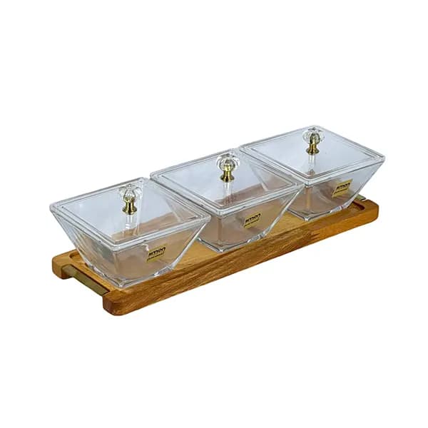 اردو خوری مربع 3 خانه پایه چوبی لیمون