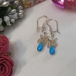 گوشواره نقره ملیله کاری اصفهان کد 562 نگین آبی اشکی — تصویر ۲